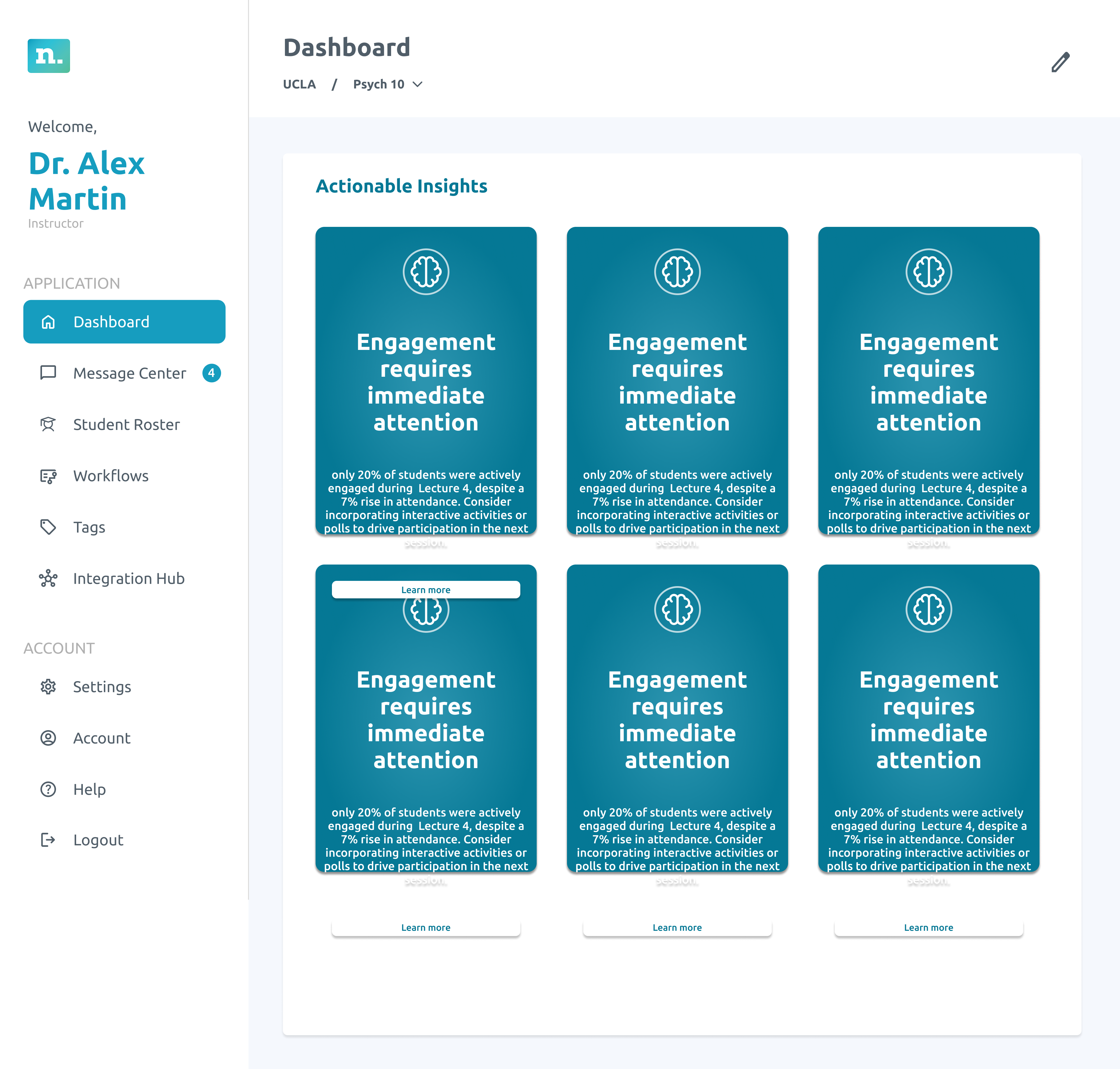 Mid-fidelity direction — card-based faculty dashboard layout